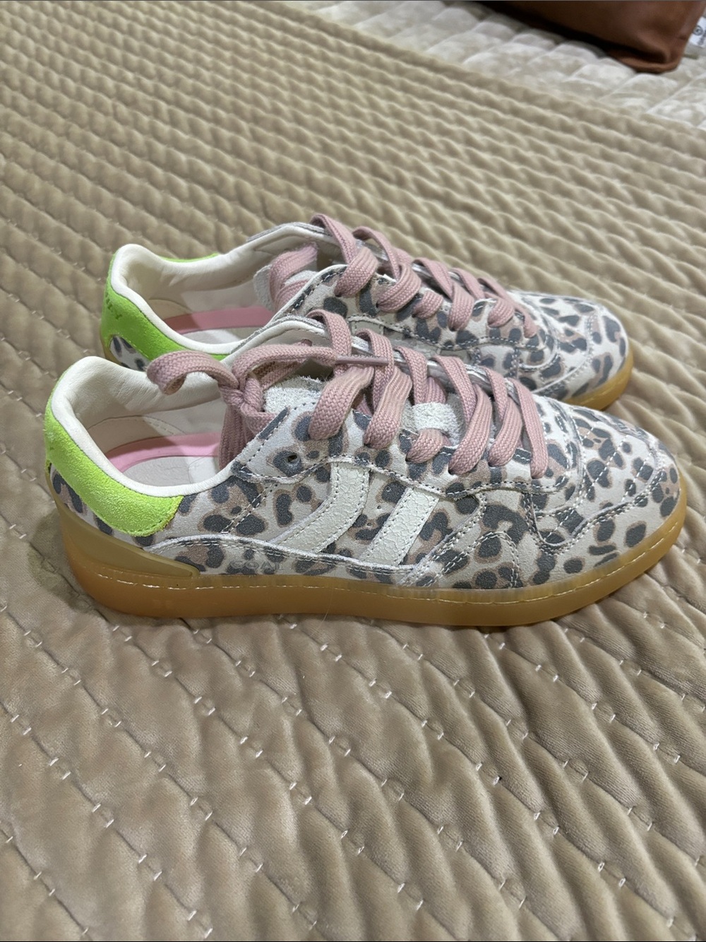 Coolway Kids Leopard Sneakers in Pink Laces and Neon Green Heel